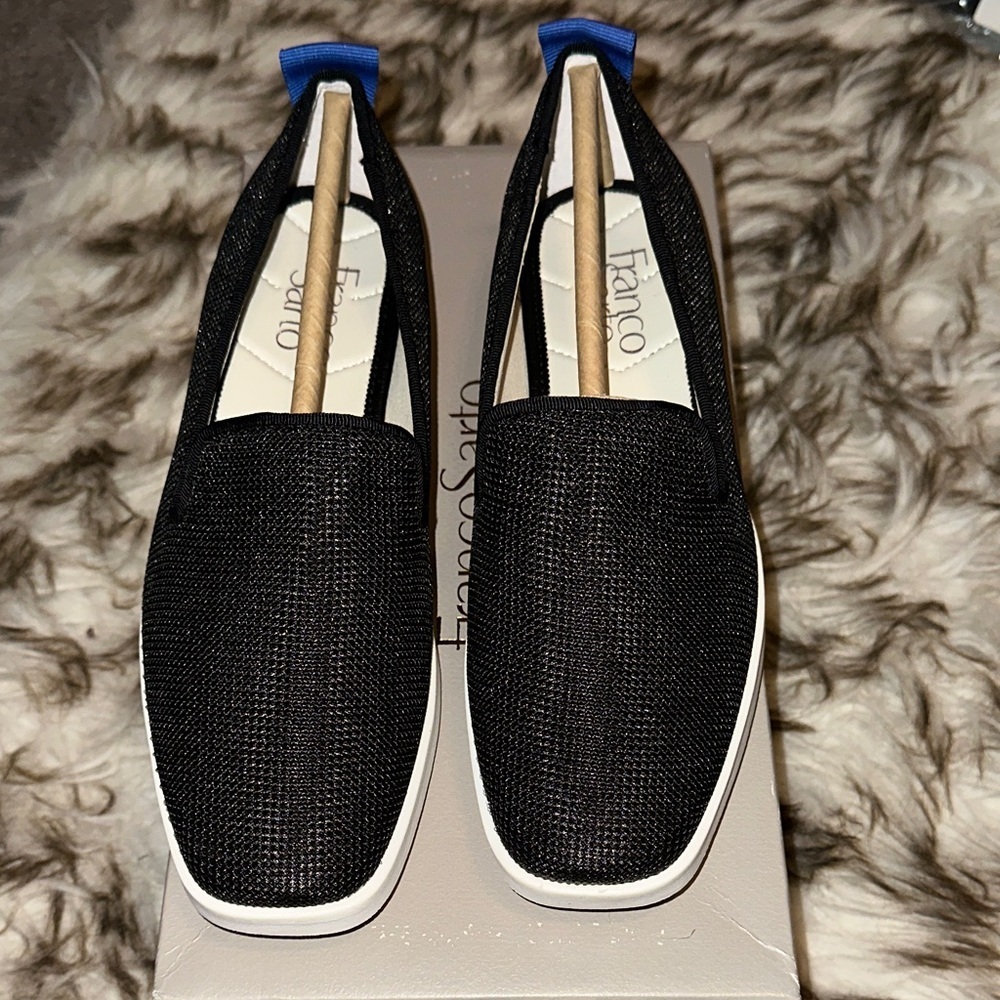 Franco Sarto Black Loafers with Blue Highlights